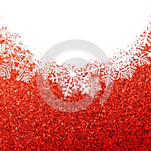 White rough snow background on red textured surface with glittering effect