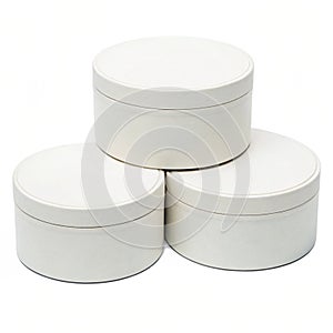White round boxes on white background