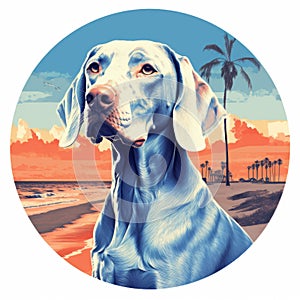 Blue Us Herrador Dog Beach Portrait: Graphic Illustration With Richly Colored Skies photo