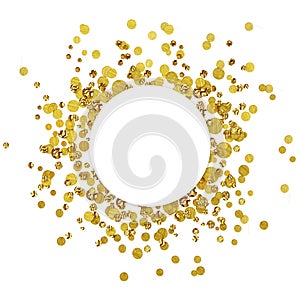 White round card on scattered gold confetti