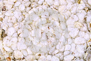 White round crispy puffed rice cake texture