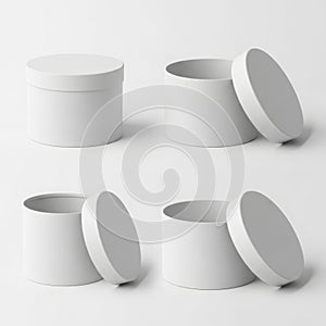White round empty gift boxes with lids, packaging design mockup