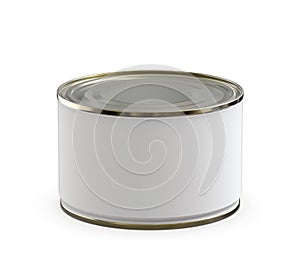 White Round Food Tin Can with Matte Label Template Isolated on White.