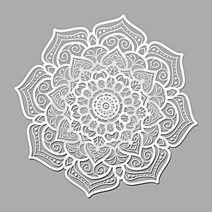 White round mandala of lines on grey background