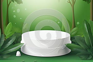 white round plinth with natural plants from generative ai