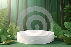 white round plinth with natural plants from generative ai