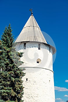 White round stone tower of the Kazan Kremlin.