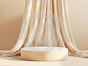 White Round Table With Beige Drape