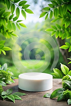 White Round Template Podium Mockup for Natural Organic Cosmetic Product Presentation photo