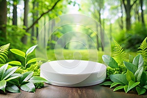 White Round Template Podium Mockup for Natural Organic Cosmetic Product Presentation photo
