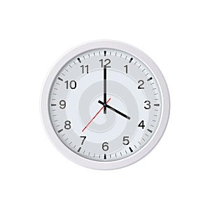 White round wall clock showing 16 o`clock, isolated