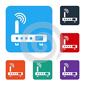 White Router and wi-fi signal icon isolated on white background. Wireless ethernet modem router. Computer technology