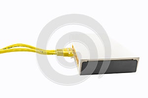 White router with yellow cable