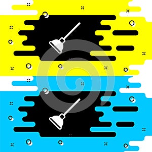 White Rubber plunger with wooden handle for pipe cleaning icon isolated on black background. Toilet plunger. Vector