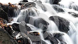 White Rushing Water Flowing Over Exposed Jagged Rocks