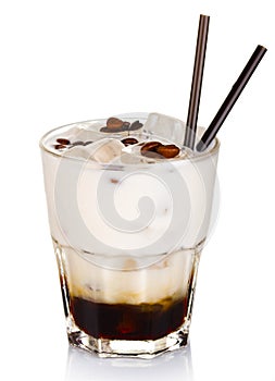 White russian alcohol cocktail isolated on white