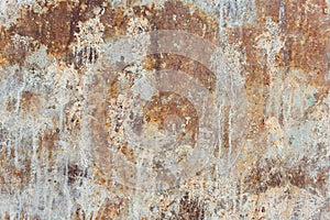 White Rust Metal Decayed Crumpled Sheet Wide Background. Weathered Iron Rusty Isolated Metallic Texture. Corroded Steel