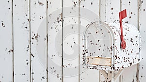 White Rustic Stars Mailbox With Red Flag on it (Generative AI)