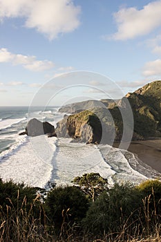 White`s Beach from the hiking track in the Waitakere Ranges of Auckland, New Zealand.