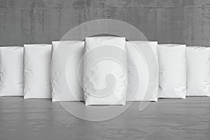 White sacks on the concrete floor. 3d render