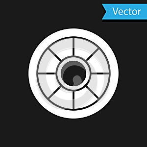 White Safe icon isolated on black background. The door safe a bank vault with a combination lock. Reliable Data