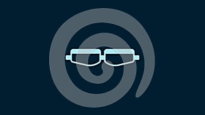 White Safety goggle glasses icon isolated on blue background. 4K Video motion graphic animation