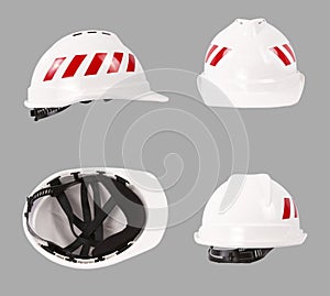 White safety helmet. Construction hard hat.