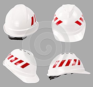 White safety helmet. Construction hard hat.