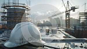 The white hardhat on construction site.AI generated image