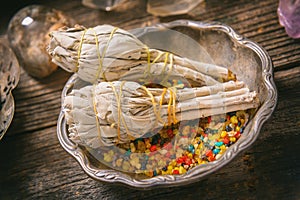 White sage and colorful incense