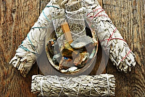 White Sage and Healing Crystals