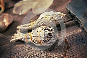 White sage incense on the plank