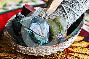 White Sage and Rough Healing Crystals