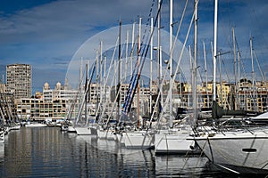 White sailboats in the harbor in Marseille