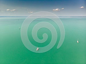 White sailing boats in Lake Balaton