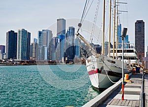 White Sailing Ship, Chicago Illinois, Lake Michigan, USA