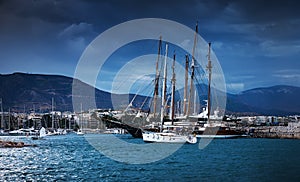 The white sails of yachts