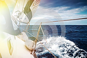 The white sails of yachts