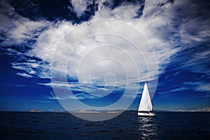 The white sails of yachts