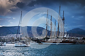 The white sails of yachts