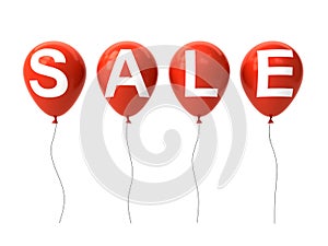 White sale word on red balloons isolated on white background