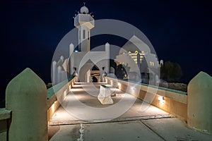 White Salem Bin Laden Mosque built on the island in the twilight, Al Khobar, Saudi Arabia