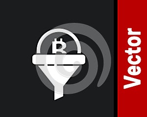 White Sales funnel with bitcoin icon isolated on black background. Infographic template. Vector