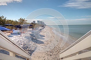 White sand beach and aqua blue water of Pass in Naples, Flo