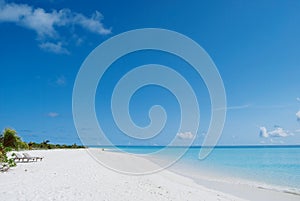 White sand beach and blue blue sky