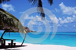 White sand beach and blue blue sky