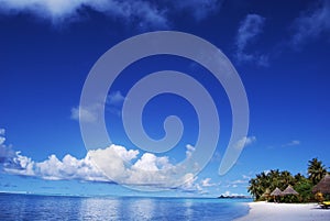 White sand beach and blue blue sky