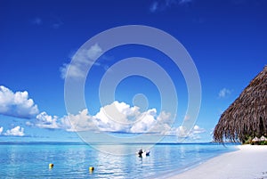 White sand beach and blue blue sky