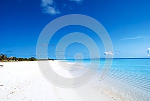 White sand beach and blue blue sky
