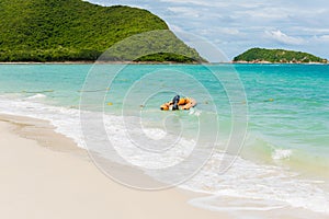 White sand beach with blue sea on Koh Samaesarn.